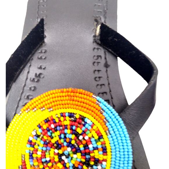 Masaai Leather African Beaded Black Sandals Size 7 - Picture 3 of 8